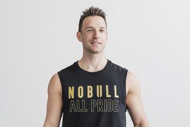 Nobull Sleeveless Crew Pride Men's Sweatshirts Black Gold | Australia (BO0917)